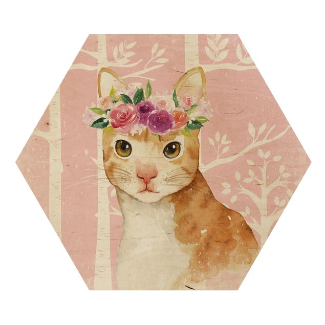 Child wall art Watercolor Cat Pink