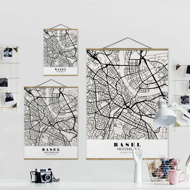 Prints black and white Basel City Map - Classic