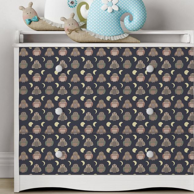Adhesive films for furniture patterns Night Owl Pattern With Moon Phases