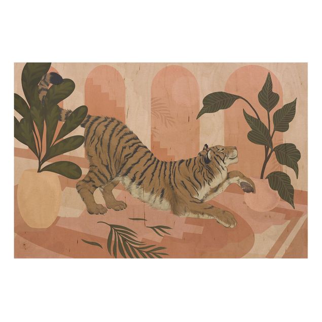 Prints Illustration Tiger In Pastel Pink Painting