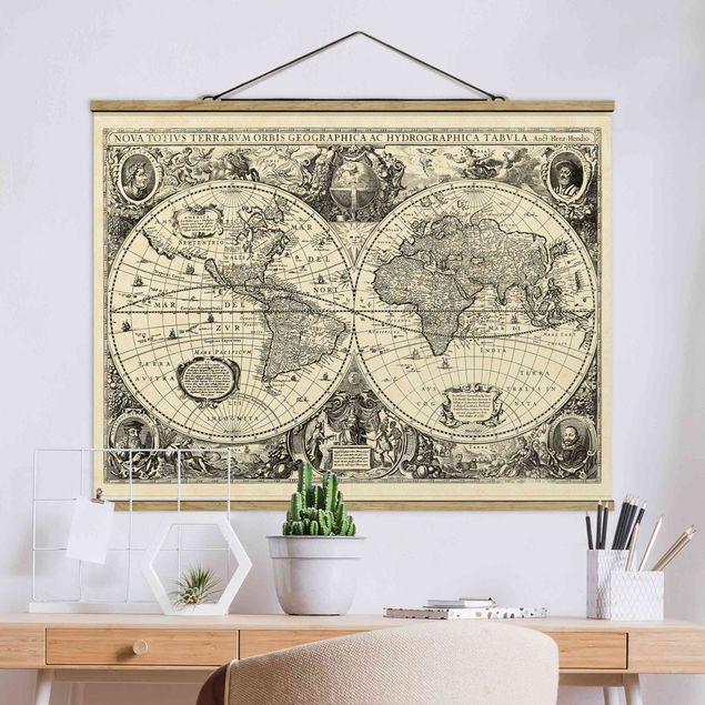 Kitchen Vintage World Map Antique Illustration
