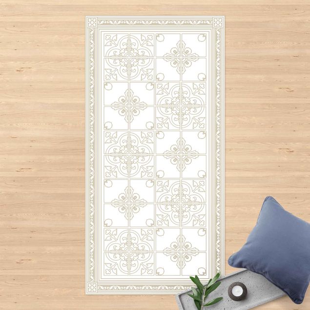 Outdoor rugs Floral Tile Pattern Sand With Border