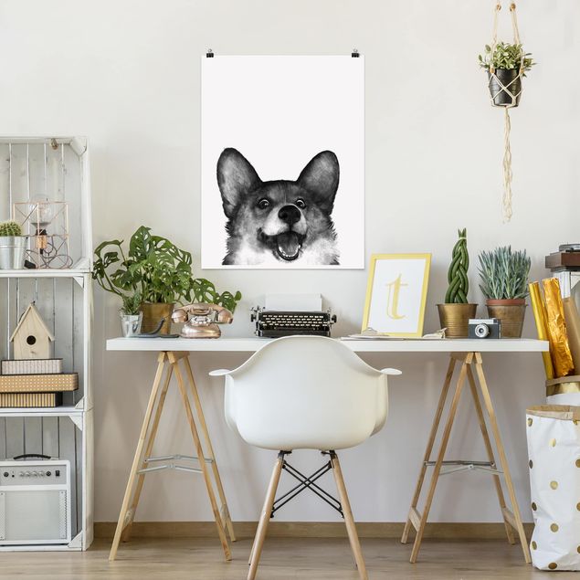 Canvas art Illustration Dog Corgi Black And White Painting