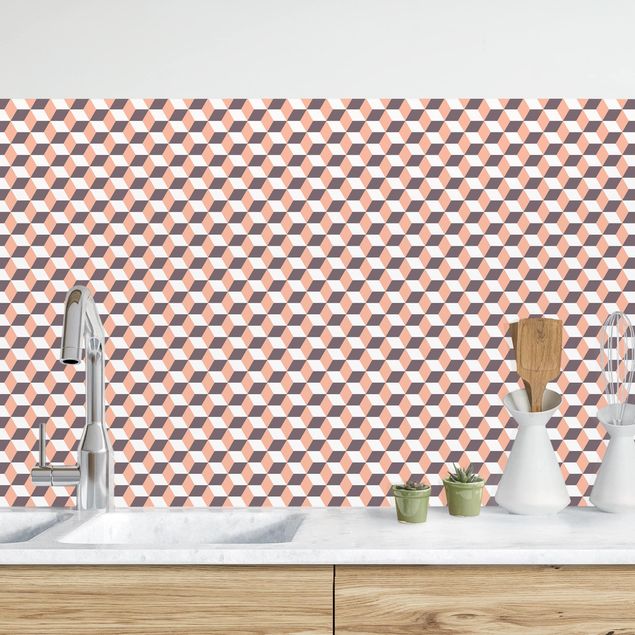 Kitchen Geometrical Tile Mix Cubes Orange