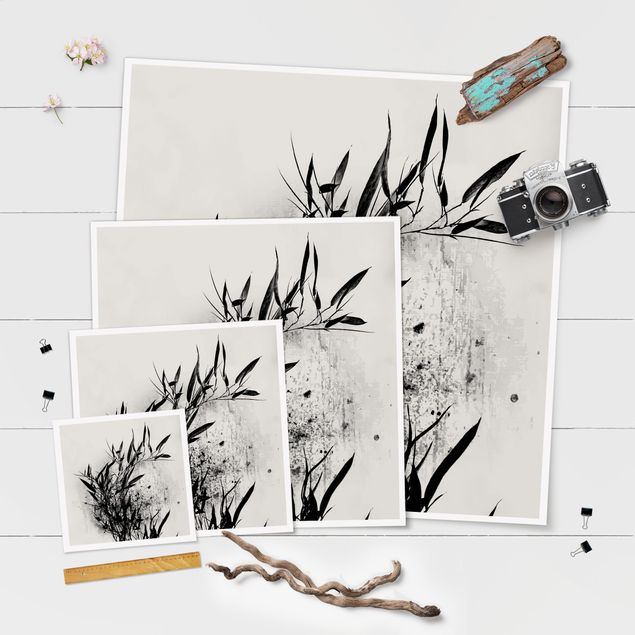 Black and white wall art Graphical Plant World - Black Bamboo