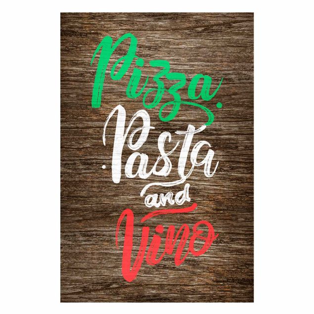 Magnet boards sayings & quotes Pizza Pasta and Vino On Wooden Board