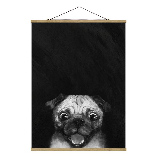 Prints animals Illustration Dog Pug Painting On Black And White