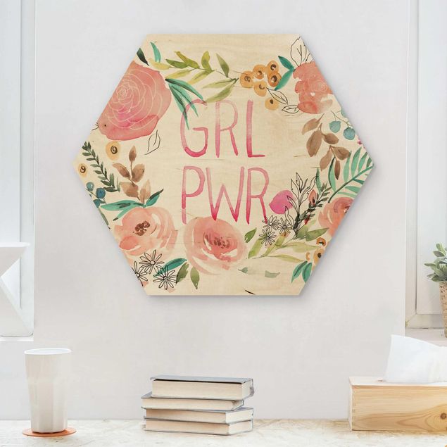 Wood prints flower Pink Flowers - Girl Power