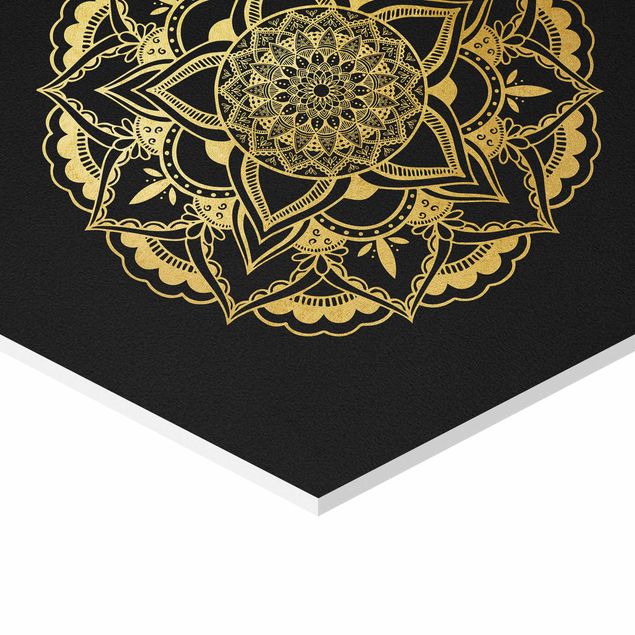 Prints Mandala Flower Sun Illustration Set Black Gold