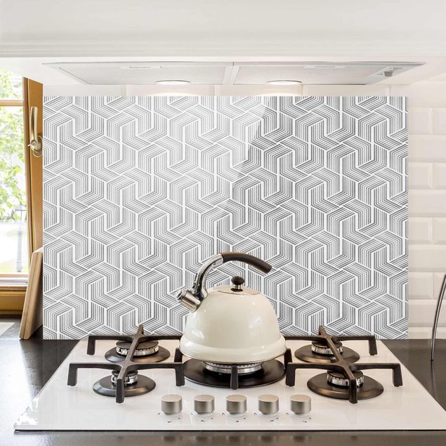 Kitchen 3D Pattern With Stripes In Silver