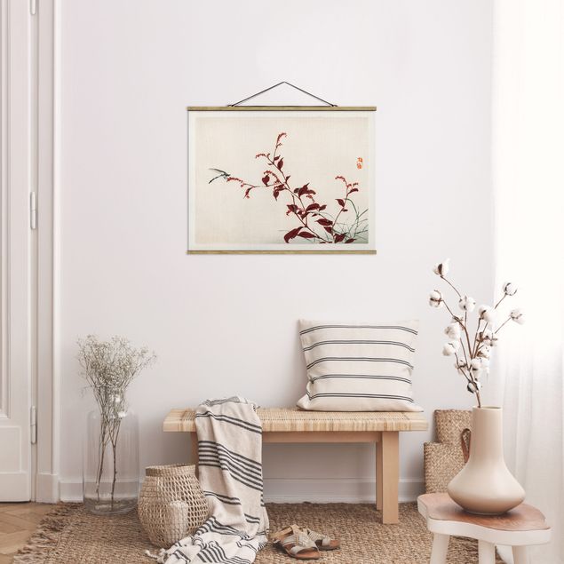 Animal wall art Asian Vintage Drawing Red Branch With Dragonfly