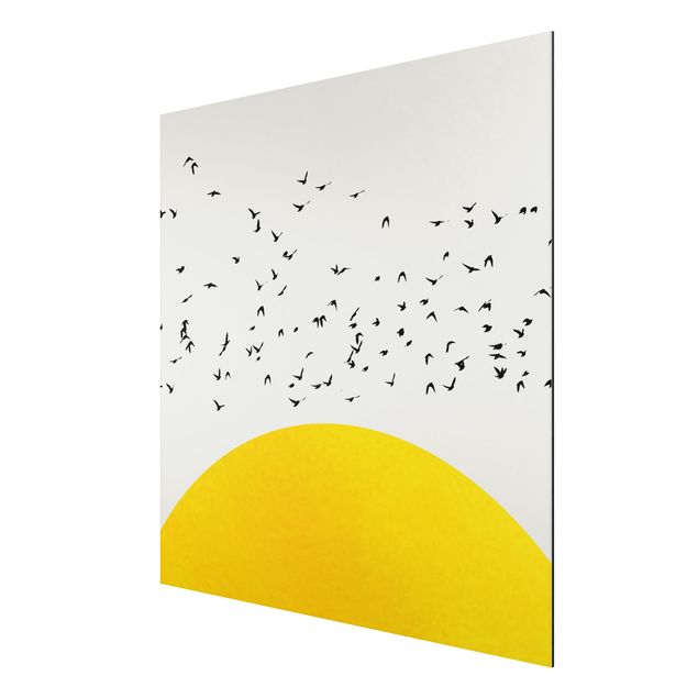 Art posters Flock Of Birds In Front Of Yellow Sun