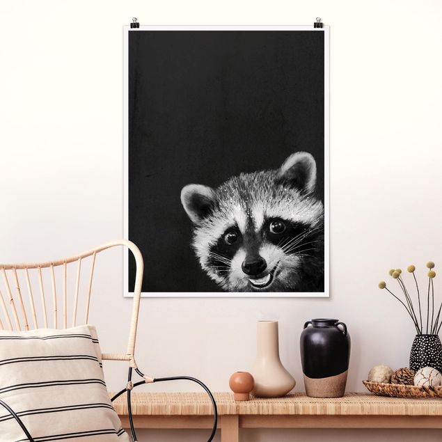 Bear wall art Illustration Racoon Black And White Painting
