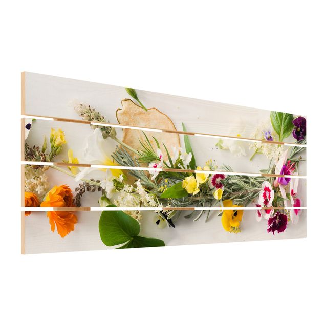 Print on wood - Fresh Herbs With Edible Flowers