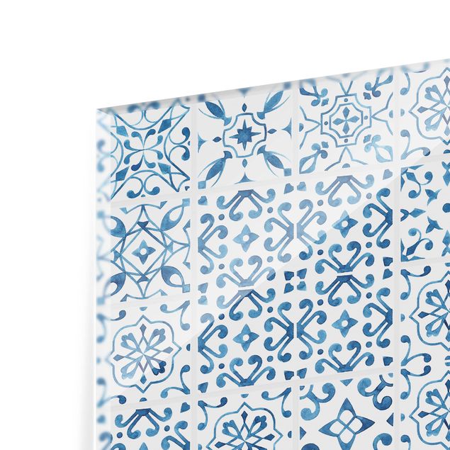 Glass Splashback - Tile pattern Blue White - Landscape 2:3