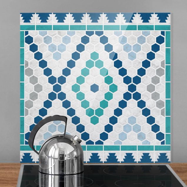 Kitchen Moroccan tile pattern turquoise blue