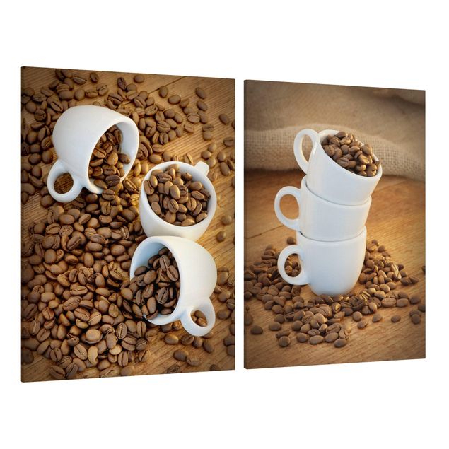 Canvas coffee 3 espresso cups with coffee beans