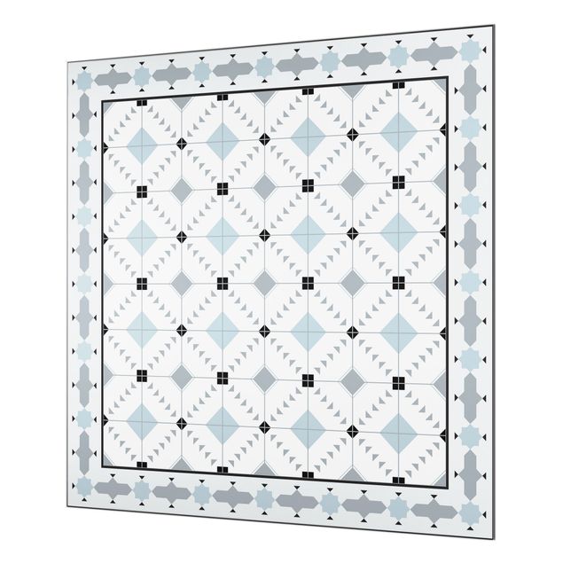 Splashback - Geometrical Tiles Ikat Blue With Border - Square 1:1