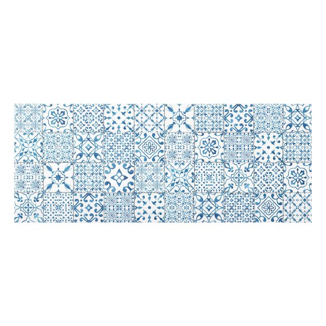 Glass splashback kitchen Pattern Tiles Blue White