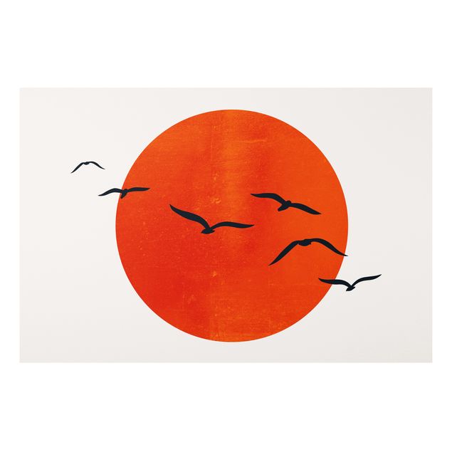 Landscape canvas prints Flock Of Birds In Front Of Red Sun I