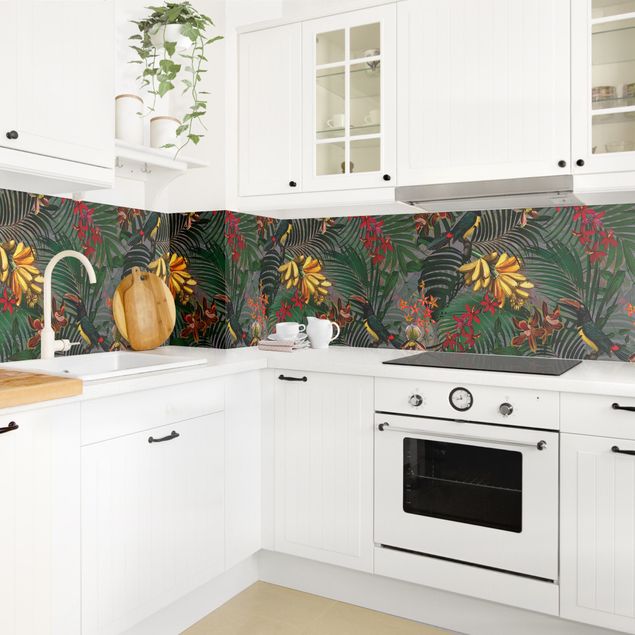 Kitchen Tropical Ferns With Tucan Green