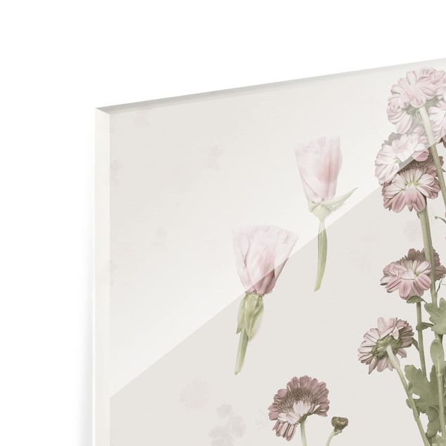 Glass Splashback - Herbarium In Pink I - Square 1:1