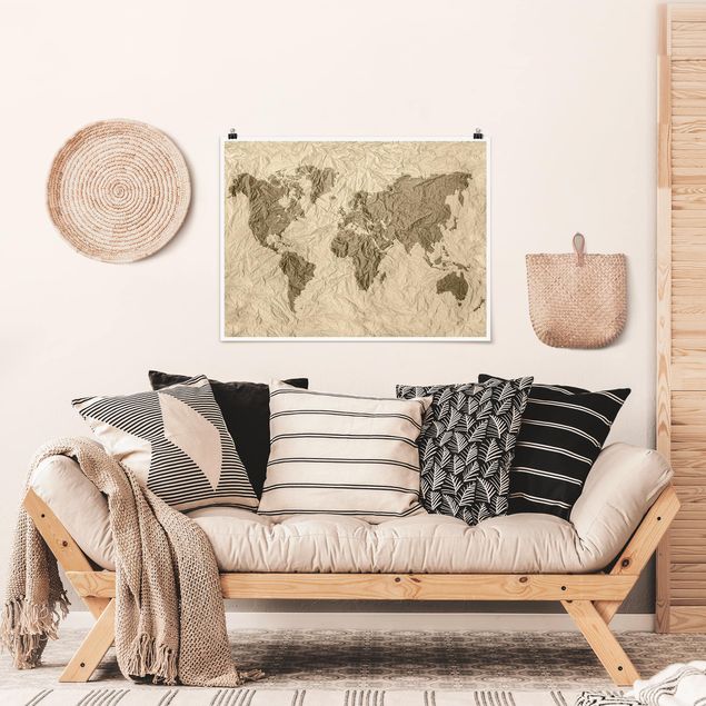 Posters maps Paper World Map Beige Brown