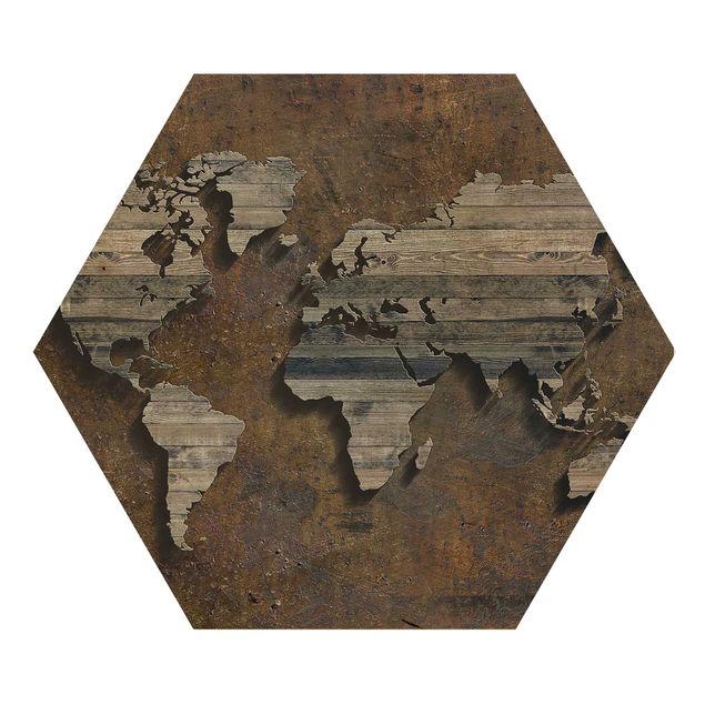 Wooden hexagon - Wooden Grid World Map
