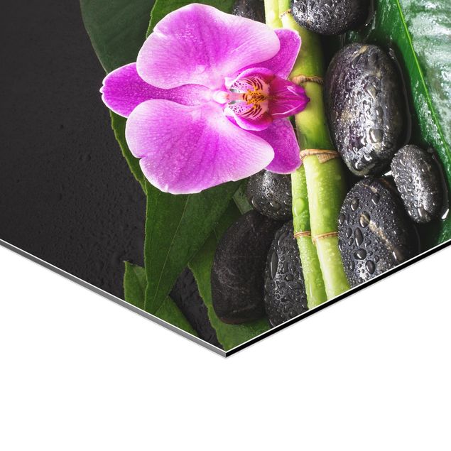 Green art prints Green Bamboo With Orchid Flower