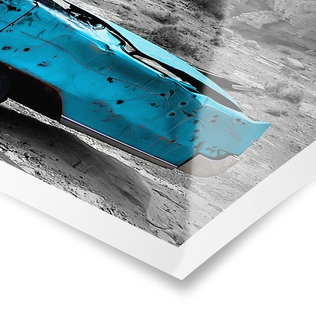 Black and white art Turquoise Cadillac