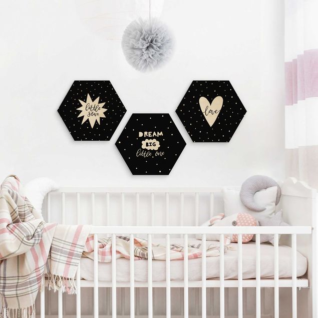 Wood prints sayings & quotes Little Star Set Black