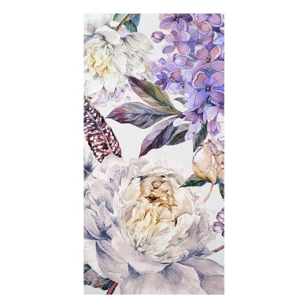 Floral canvas Delicate Watercolour Boho Flowers And Feathers Pattern