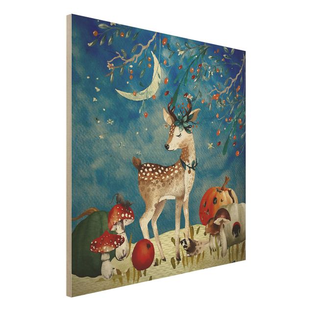Kids room decor Watercolour Deer In Moonlight