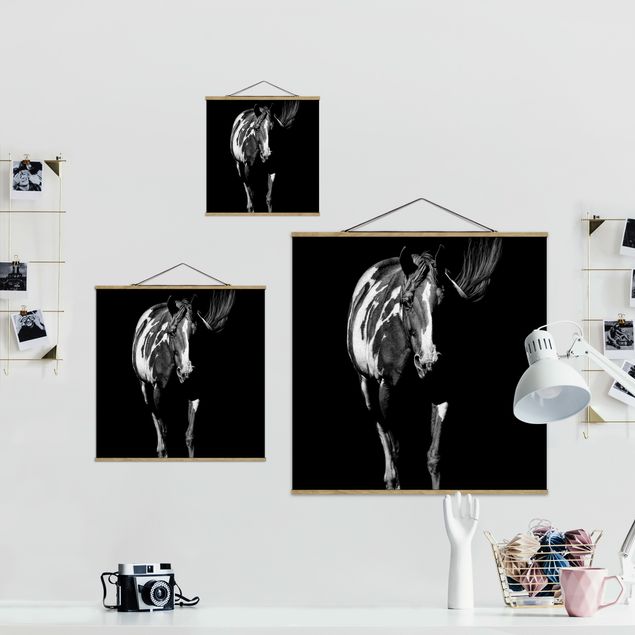 Prints black and white Horse In The Dark