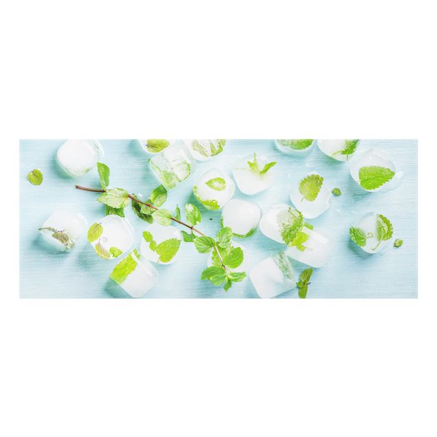 Glass Splashback - Ice Cubes With Mint Leaves - Panoramic