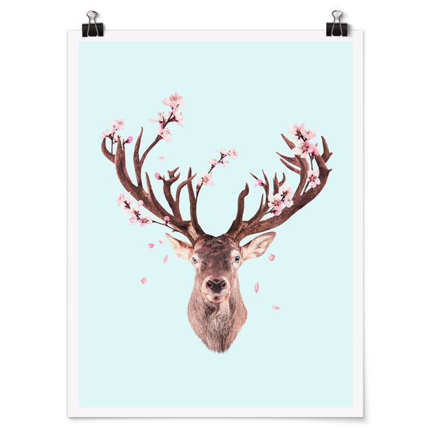 Posters art print Deer With Cherry Blossoms