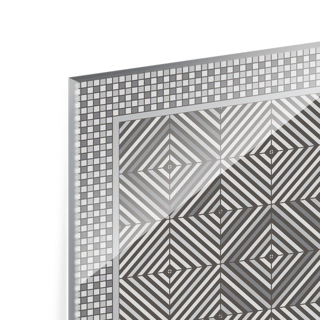 Splashback - Geometrical Tiles Vortex Grey With Mosaic Frame - Square 1:1