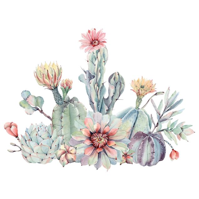 Wall decal Watercolour Cactus Flower Bouquet XXL