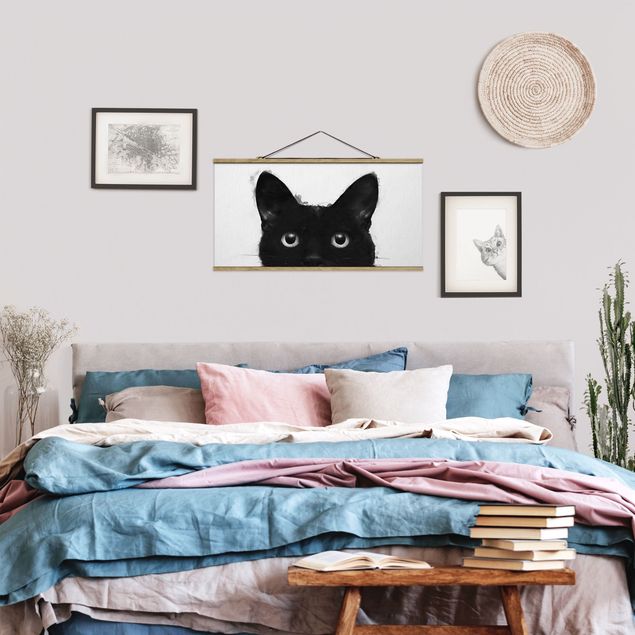 Cat wall art Illustration Black Cat On White Painting