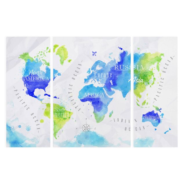 Prints blue World Map Watercolour Blue Green