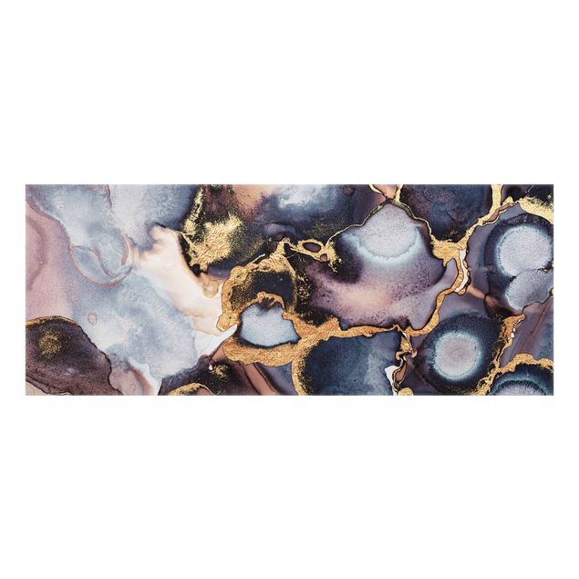 Glass splashback art print Marble Watercolor With Gold