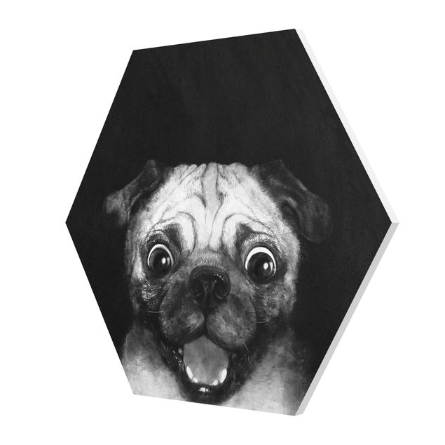 Black and white art Illustration Dog Pug Painting On Black And White