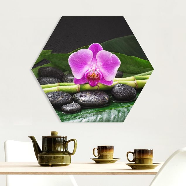 Kitchen Green Bamboo With Orchid Blossom