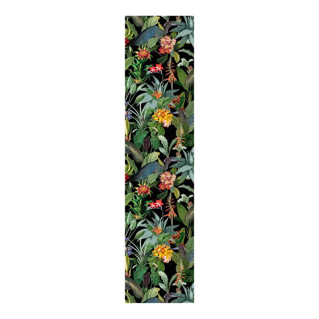 Sliding panel curtains flower Birds With Tropical Flowers