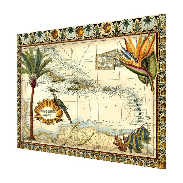 Magnet boards flower Vintage Tropical Map West Indies