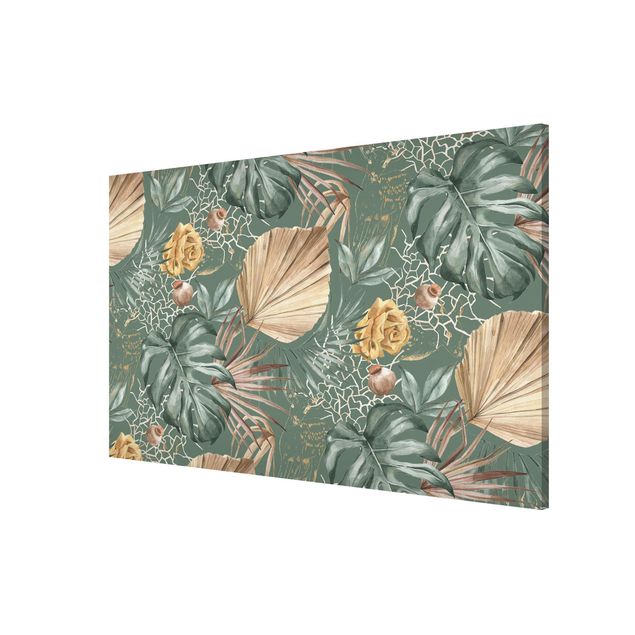 Magnet boards flower Large Leaves With Roses In Front Of Green