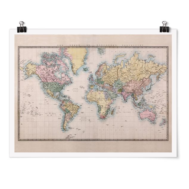 Printable world map Vintage World Map Around 1850