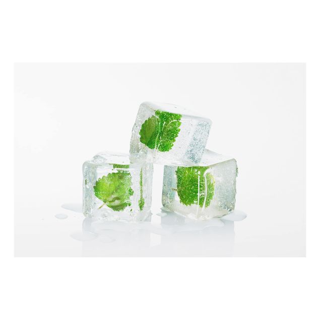 Glass Splashback - Three Ice Cubes With Lemon Balm - Landscape 2:3