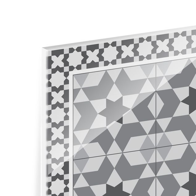 Splashback - Geometrical Tiles Kaleidoscope grey With Border - Square 1:1