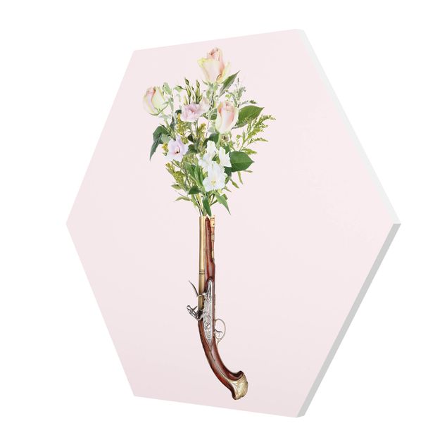 Pink wall art Pistol With Flowers